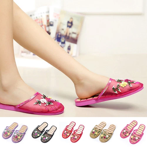 Chinese Mesh Floral Women Slippers Slides Slip On Flats Flip Flop Loafers Mules! - Picture 6 of 37