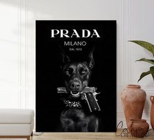 Dog & Gun Designer Fashion Wall Art Canvas-Framed Print-Poster Paper-Home Decor