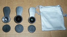 LOT of 3 CLIP ON PHONE LENS FISHEYE, 0.36X WIDE ANGLE  20X MACRO BLACK uns nib