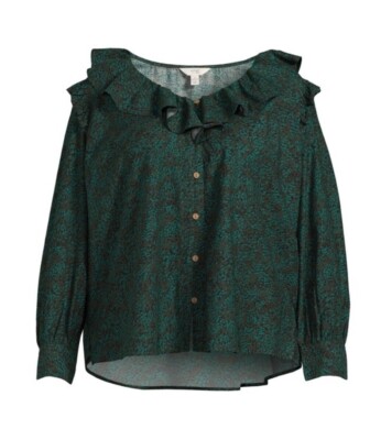 NEW Terra & SKY Long Sleeve Button Up Woven Ruffle Top 3X and 4X Multiple Sizes