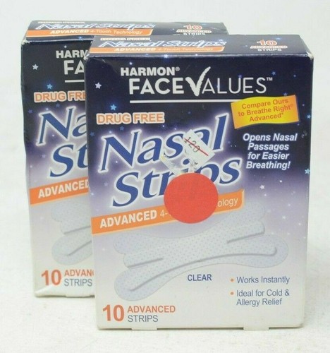 2 Boxes Harmon Face Values Drug Free Nasal Strips 10 Count