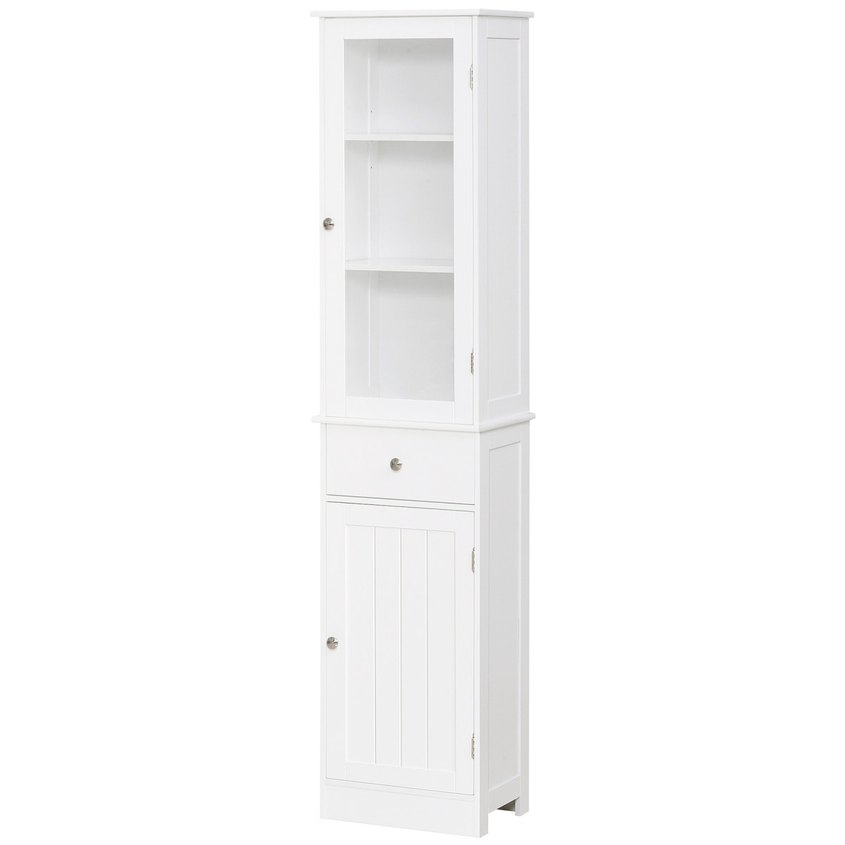 Rackhams White Storage Cabinet Organizer Tower With Multiple Shelves & Drawer, - Image 3