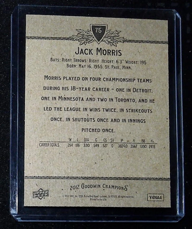 2012 Upper Deck Goodwin Champions #75 Jack Morris - Image 2 of 2