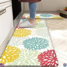 Cushioned Anti-Fatigue Kitchen Mats - Set of 2 Non-Slip Waterproof Foam Rugs