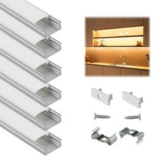 6 Pack LED Strip Diffuser Kit 3FT 1M U Shape Silver Aluminum Channel LED Strip