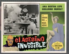 Tarjeta de vestíbulo El asesino invisible 10"x13" Ana Bertha Lepe Guillermo Murray Superhe