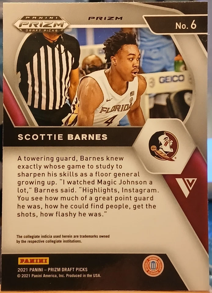 Panini Prizm Scottie Barnes Rookie Raptors 2021 verde Prizm SP variación #6 DP Foto 2 de 2