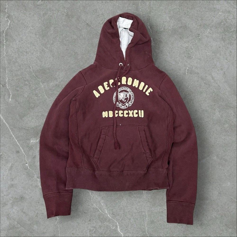 Abercrombie & Fitch Hoodie Mens Small Maroon Red Thermal Lined Distressed Y2K
