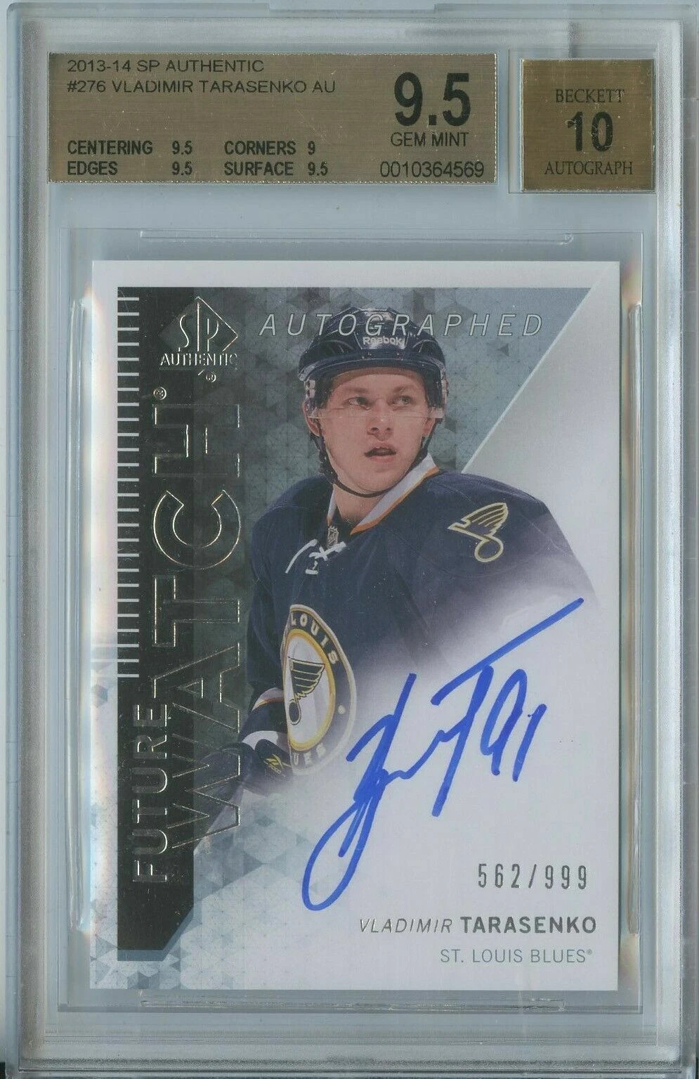 2013-14 UD SP Authentic Vladimir Tarasenko Rookie Future Watch Auto /999 BGS 9.5