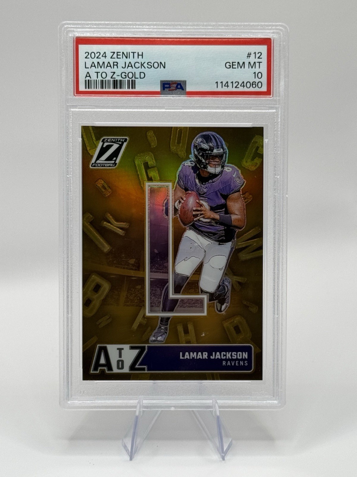 Panini 2024 Zenith A to Z Lamar Jackson Ravens #12 Gold /10 PSA 10