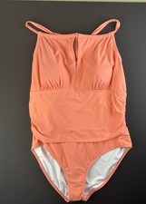 NWOT Kona Sol Womens Coral Tummy Control Full Coverage Halter Swimsuit Size 24