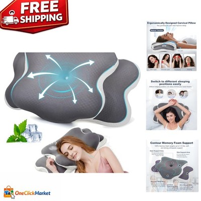 Breathable Cervical Neck Pillow for Comfortable Sleep - Grey Ergonomic Design