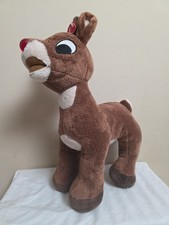 Rudolph the Red Nose Reindeer Christmas Plush Sings  Nose Lights 15" Tested