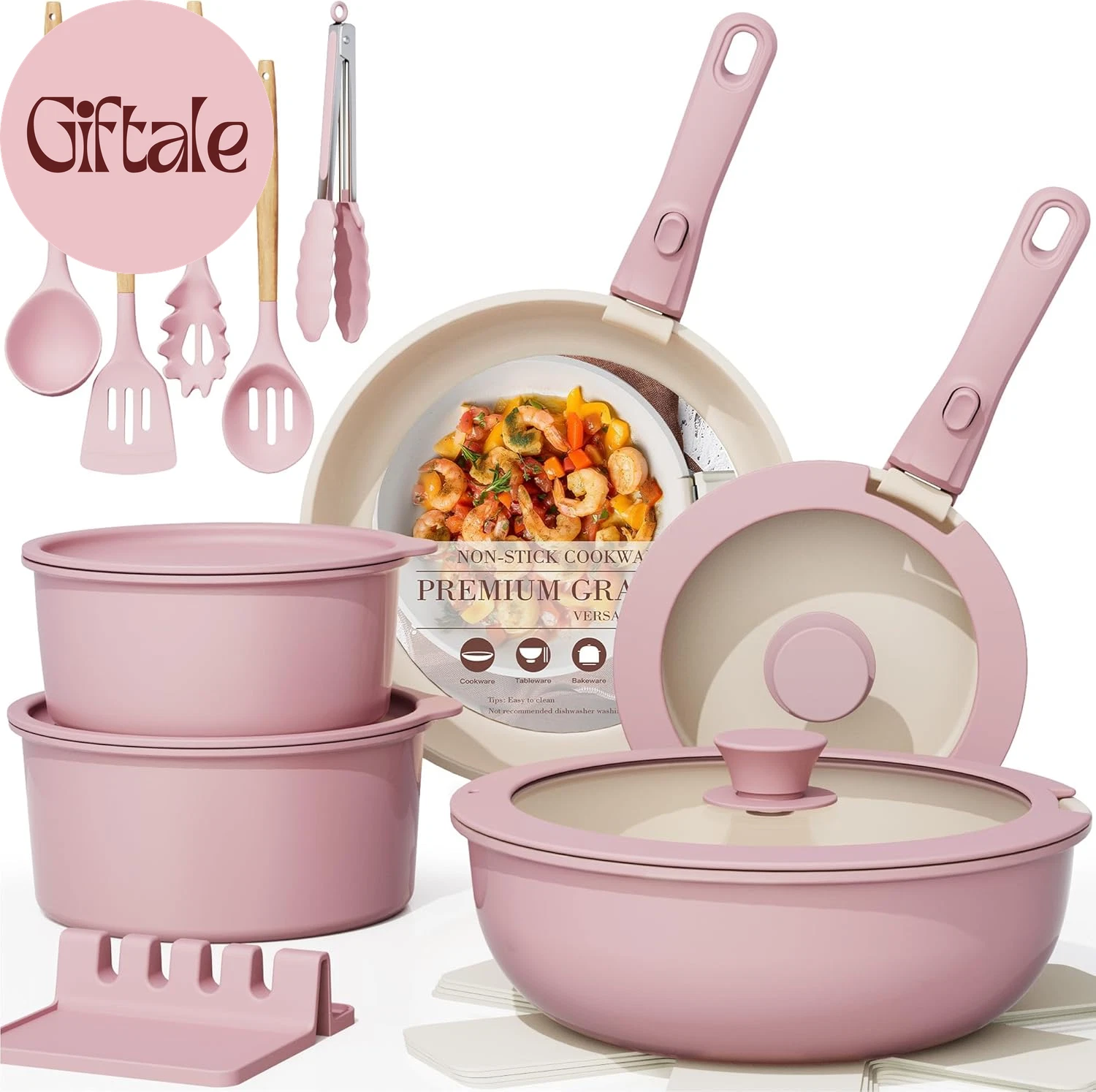 21 Pcs Pots and Pans Non Stick Ceramic Cookware Set, Detachable Handles, RV Kitc