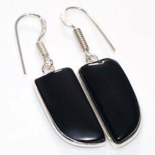 Bezel Black Onyx 925 Silver Plated Earrings 1.6