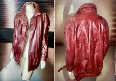 Vintage Tooled ROBERTO CAVALLI Lions Head 1980s Studded Leather Jacket Oxblood