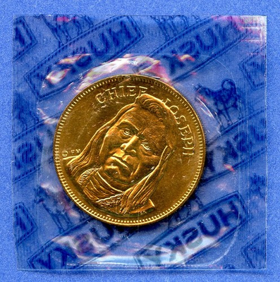 #ad Husky Oil Co. Rugged Americans Chief Joseph 1quot; Bronze Token Coin Medal Sealed $9.95