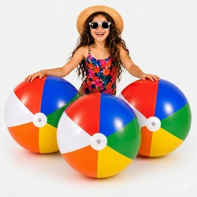4E's Novelty Beach Balls [3 Pack] 20'' Inflatable 3 Pack, Multicolor 