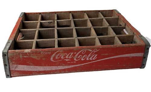 Vintage Coca Cola Glass Bottle Crate Wood Wooden 24 Red Divided