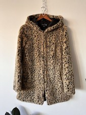 Vintage Forever 21 Faux Fur Cheetah Jacket Hooded Animal Print Coat Leopard Jag