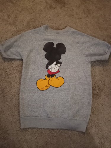 Vintage Disney Mickey Mouse Gray Large 80s Short Sleeve Sweatshirt - Picture 10 of 10