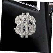 Bling Dollar Car Push Start Button Cover with Rhinestone, Anti-Scratch White