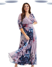 Ex Womens Scarlett & Jo Verity Indigo Rose Print Maxi Gown Dress Purple Mix -£95
