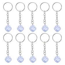 10Pcs Resin Lucky Dice Keychain Charm Keyrings with Pendants, Sky Blue