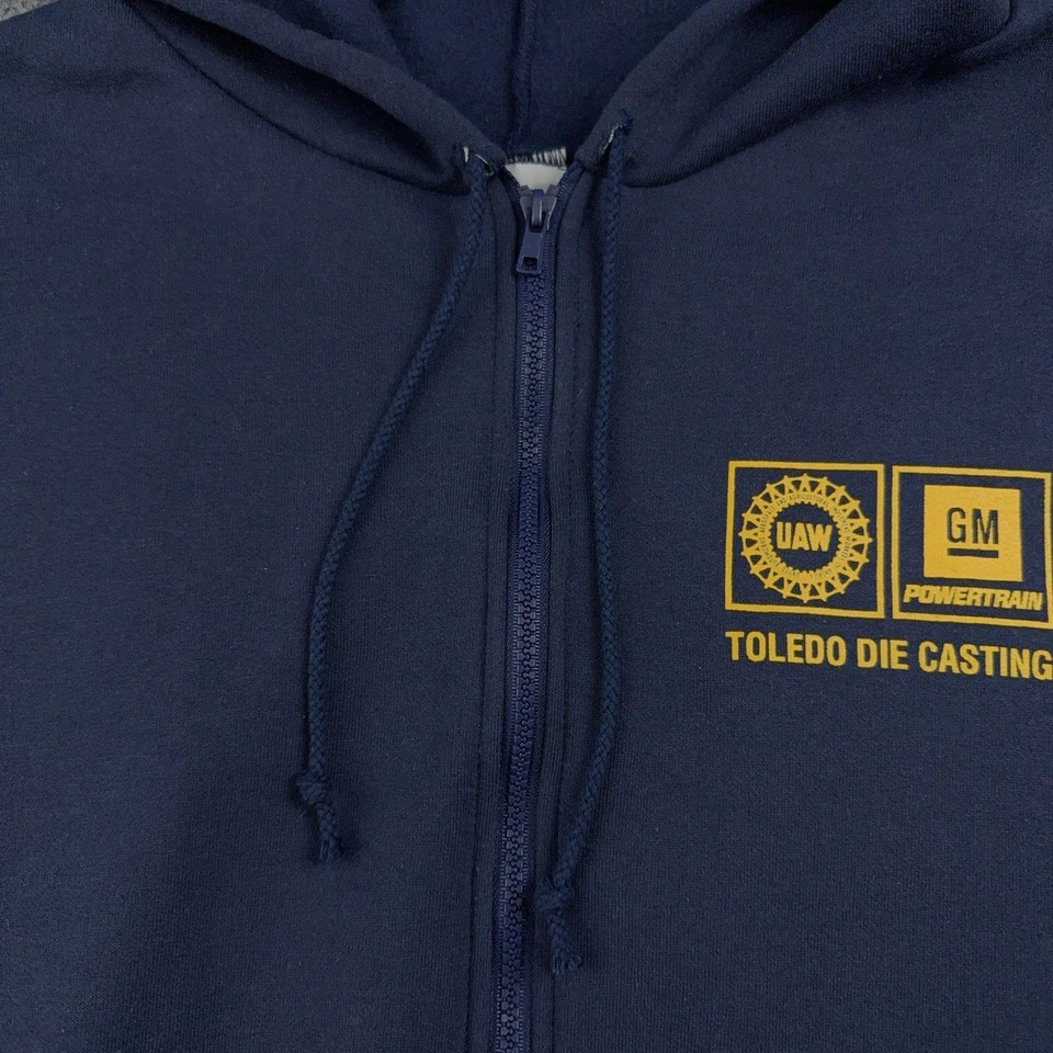Sudadera con Capucha GM Powertrain De Colección Hombres XL Cremallera Completa General Motors Azul Marino EE. UU. Años 80 90 UAW Foto 2 de 4