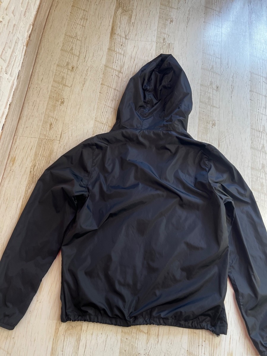 Valentino Black Nylon Windbreaker Jacket Hooded Logo Patch Size US