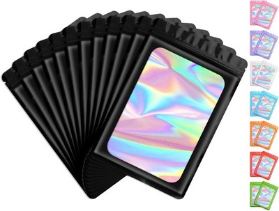 100 Pack Resealable Bags Clear Holographic Bags,Smell Proof Packaging