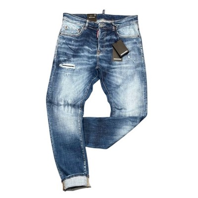Dsquared2 Men's Slim Fit Stretchy Ripped Washed Blue Jeans Pants