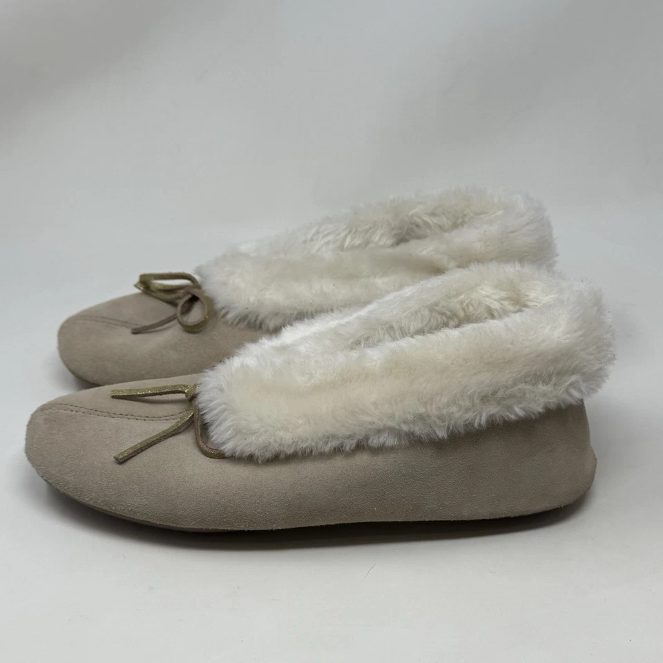 Bass Calm Fur Lined Slippers Womens 8 Beige Suede Booties Slip On Indoor Outdoor - Image 2 of 4