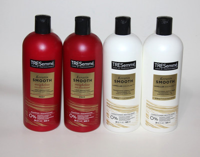 LOT (4) TRESEMME KERATIN SMOOTH WEIGHTLESS SHAMPOO & CONDITIONER LAMELLAR 28 OZ