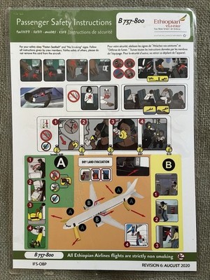 Air Safety Card Ethiopian Airlines Boeing B737-800 (August 2020)