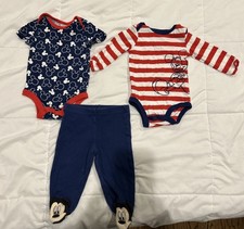 Disney Baby Mickey Mouse 3 Piece Set With 2 One Pieces  Pants Size 3-6 Months