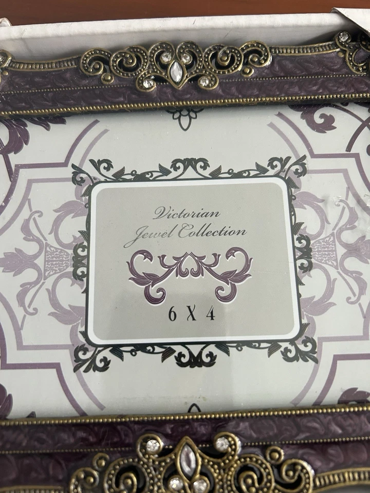 Coleção de joias vitorianas moldura antiga dourada roxa esmalte com strass - Imagem 4 de 4