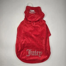 Juicy Couture M/L Red Terry Velour Bling Hoodie Dog Pet Shirt  Medium/ Large