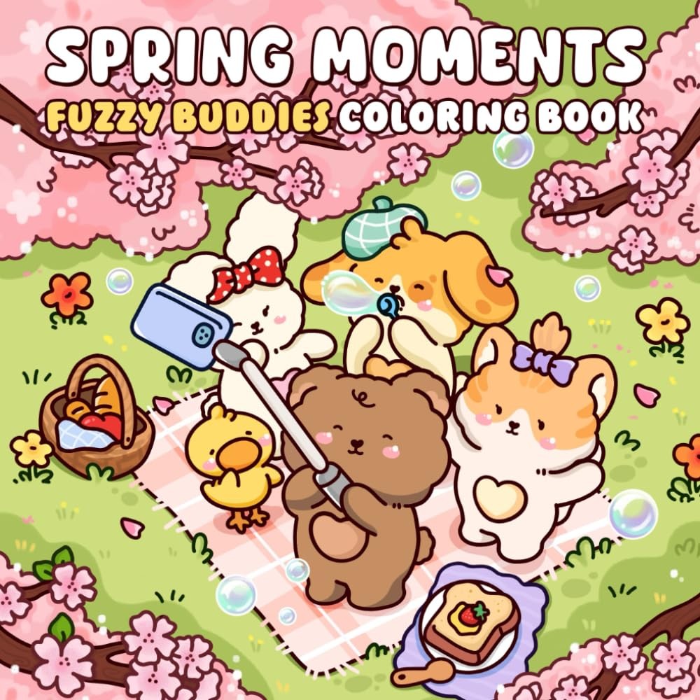 Spring Moments: A Coloring Book of Fuzzy Animal Friends and Cheerful Spring Sce