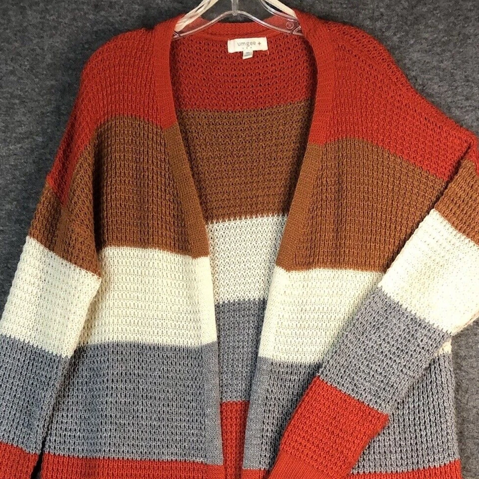 Umgee Cardigan Striped XL Women Color-Block Knitted Open Front Longline Colorful - Image 2 of 4
