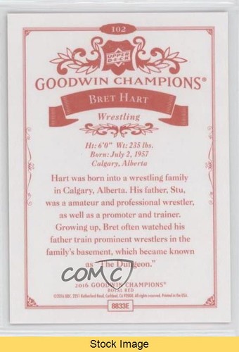 2016 Upper Deck Goodwin Champions Black & White Royal Red Bret Hart READ b9t - Picture 2 of 3