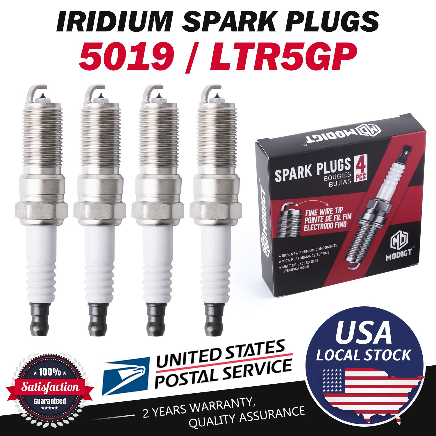 4x Fit NGK Modigt Iridium Spark Plugs 5019 LTR5GP for GMC Isuzu Ford Pontia