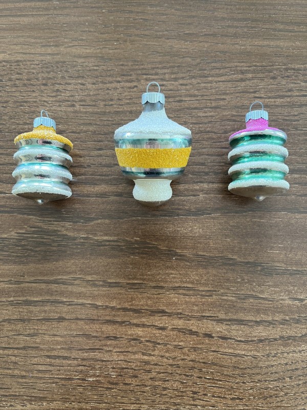Vintage Shiny Brite Mica Lantern And Tornado Christmas Ornaments-Lot Of 3