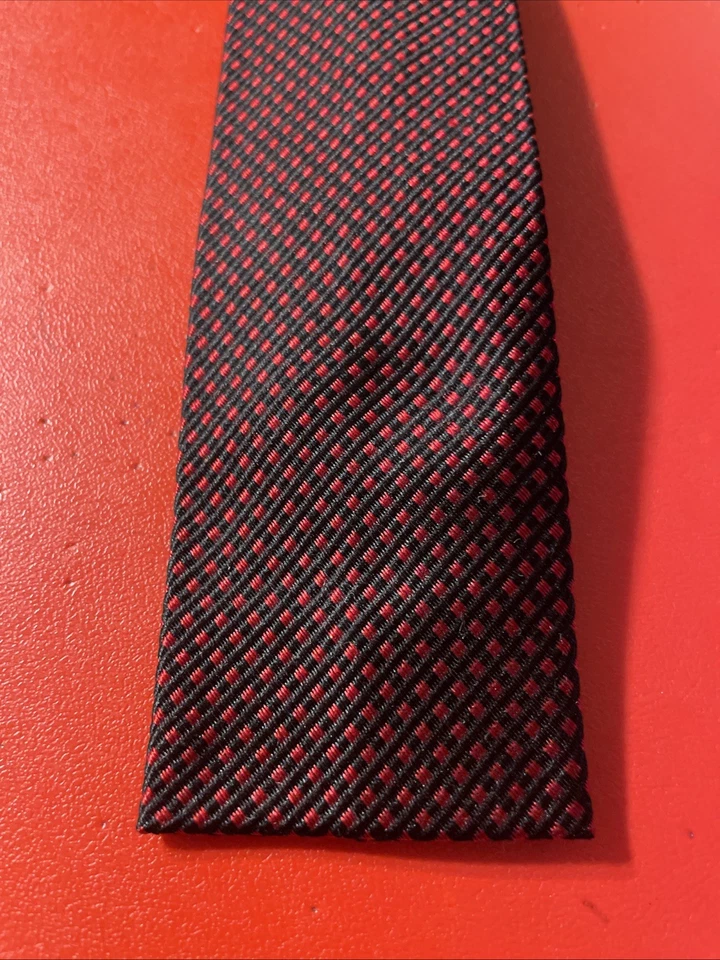 Vintage 50s Haband Square End Skinny Tie Rockabilly VLV Red Woven Silk - Image 2 of 4