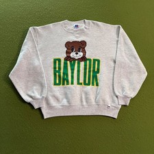 Vintage 90s Russell Athletic Baylor University Bear Sweatshirt Gray USA Made L