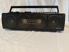 Hitachi Vintage Boombox Super Woofer Twin Drive Dual Cassette Radio 80s Works