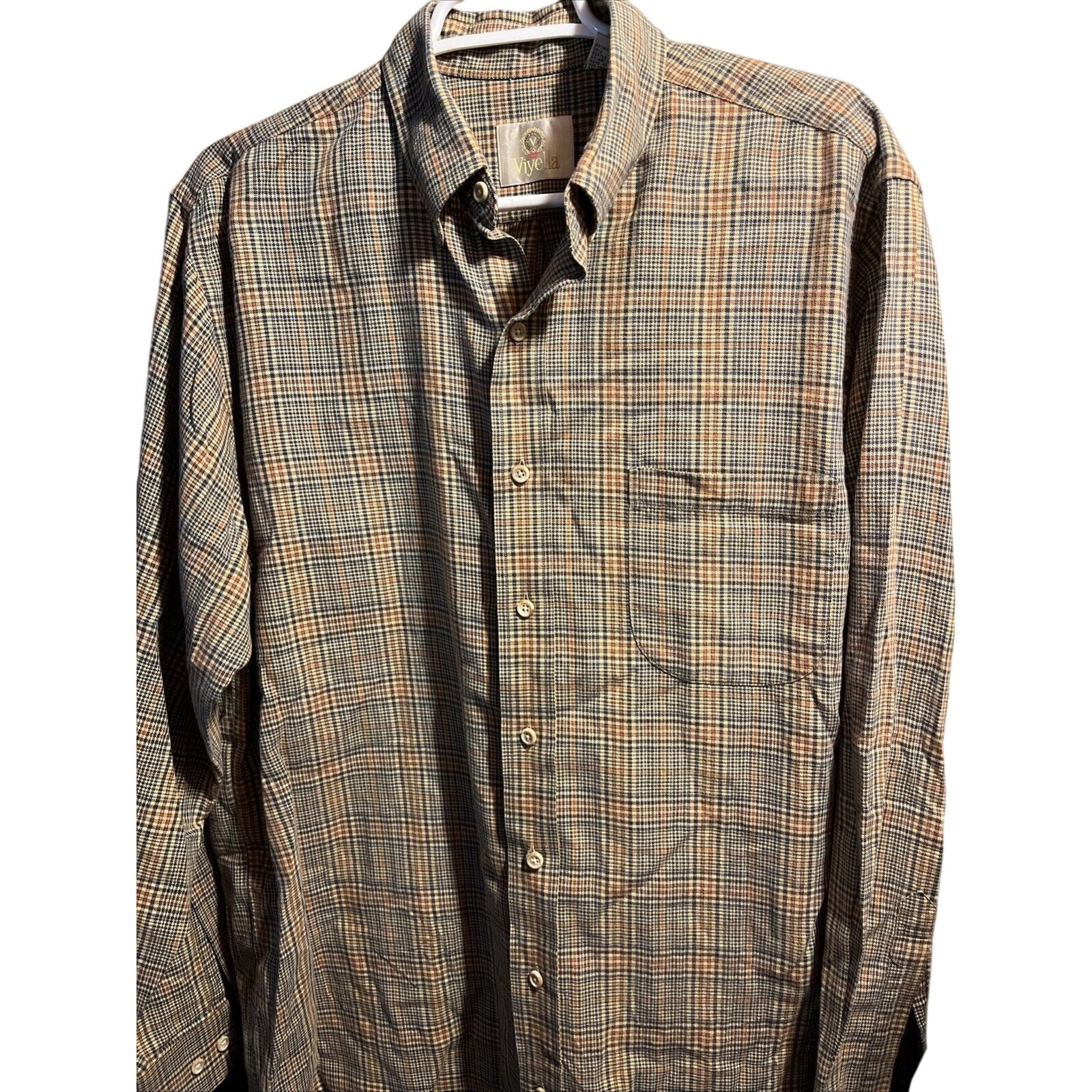 Viyella VTG Wool Cotton Blend Shirt Mens L Multicolored Plaid Long Sleeve Button