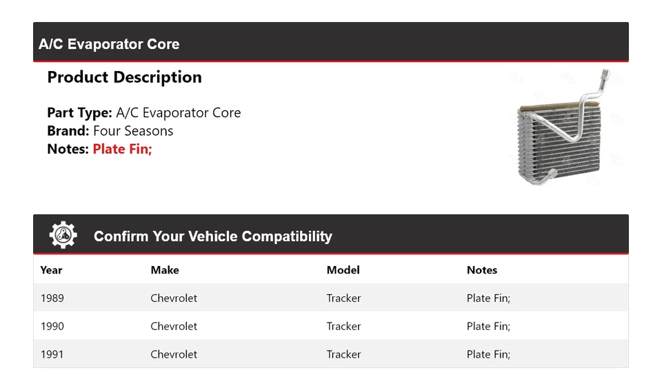 For 1989-1991 Chevrolet Tracker A/C Evaporator Core 4 Seasons 1990 - Image 2 of 4