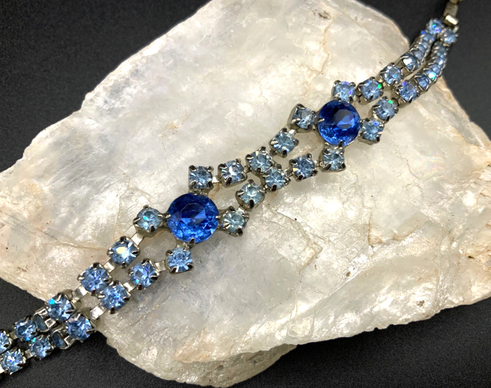 Double Stranded Blue Rhinestone Bracelets with Ac… - image 3