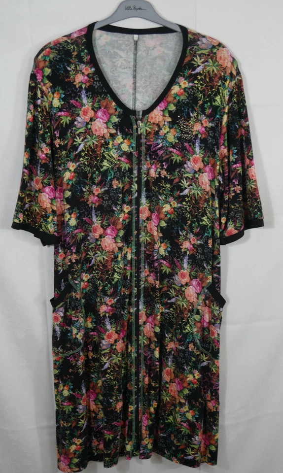TRAUMHAFTES Stretch Kleid Bunt Blumen Reißverschluss vorne + Taschen Größe 46/48 - Bild 3 von 4